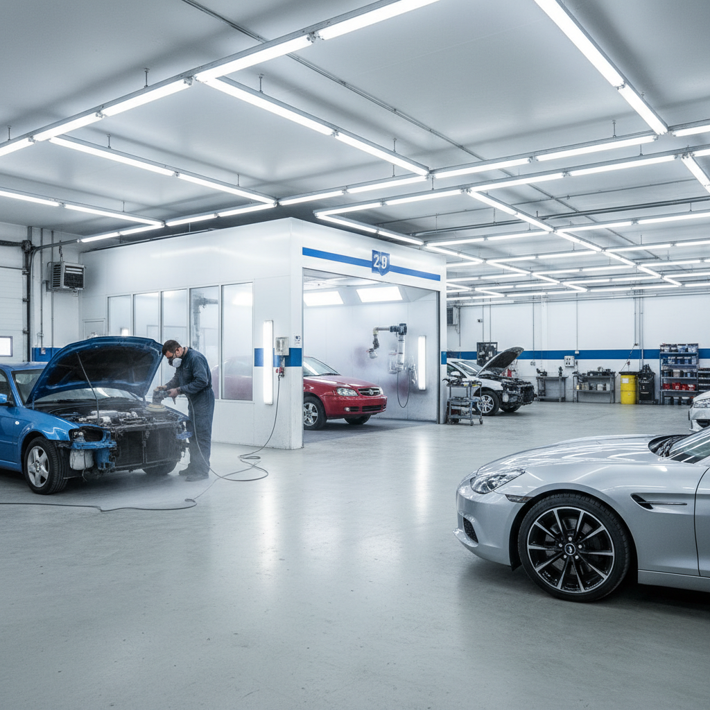 Multiple vehicles in various stages of collision repair at Bob Weaver Collision